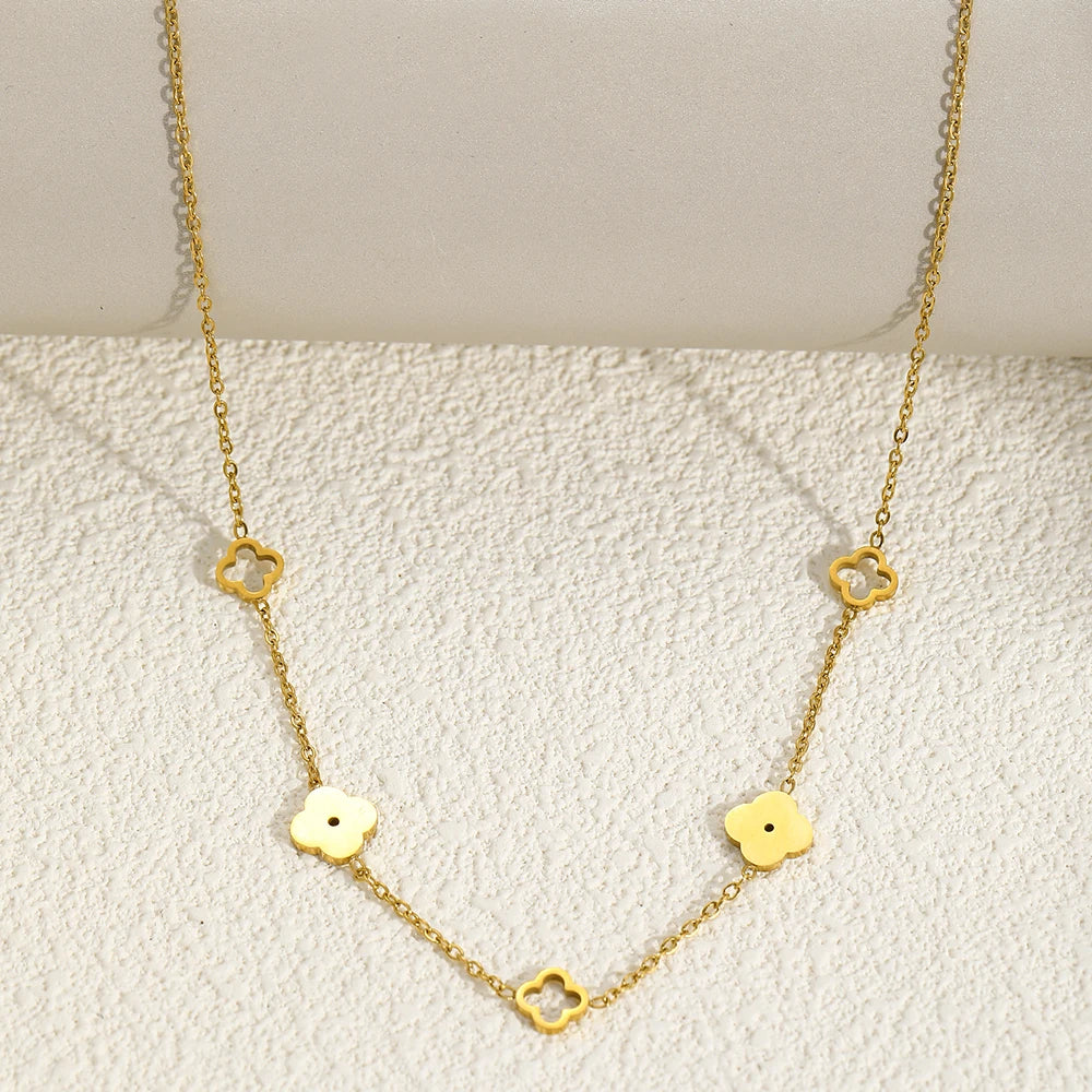 Collana quadrifoglio in acciaio inox placcato oro/argento β gioiello portafortuna donna β collana minimal chic elegante ARYA