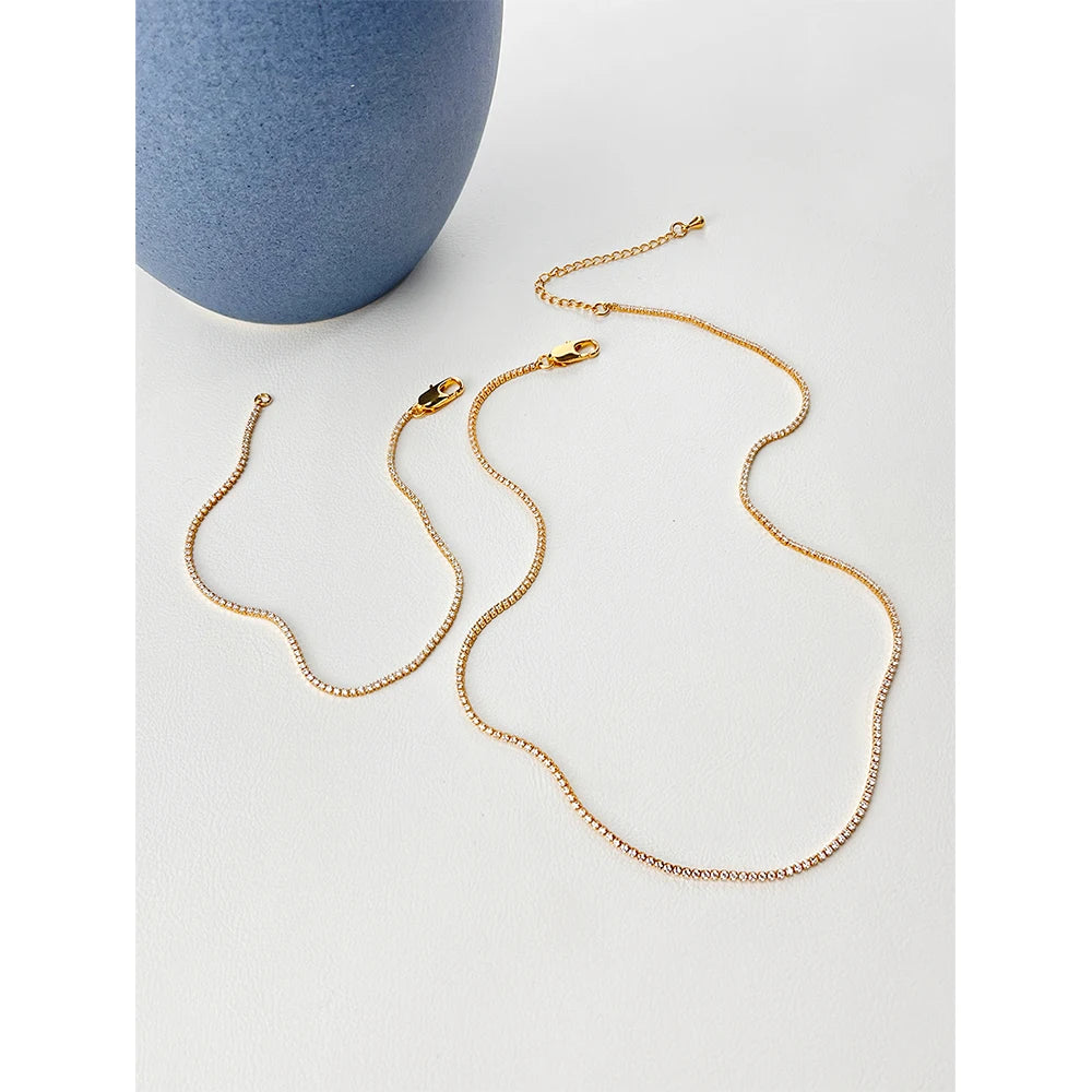 Collana tennis sottile con zirconi 1mm – girocollo elegante placcato oro per donna – choker minimal chic gioielli ARYA