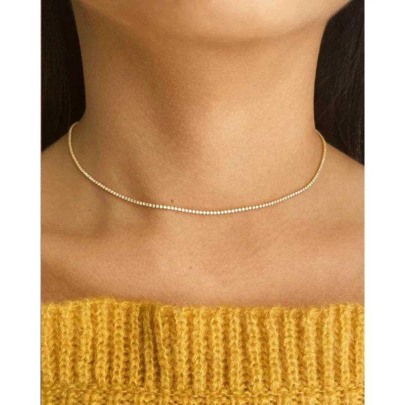 Collana tennis sottile con zirconi 1mm – girocollo elegante placcato oro per donna – choker minimal chic gioielli ARYA