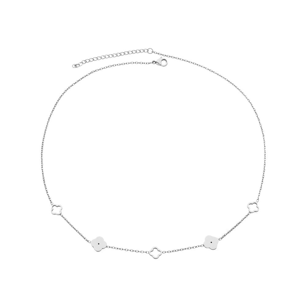 Collana quadrifoglio in acciaio inox placcato oro/argento – gioiello portafortuna donna – collana minimal chic elegante ARYA