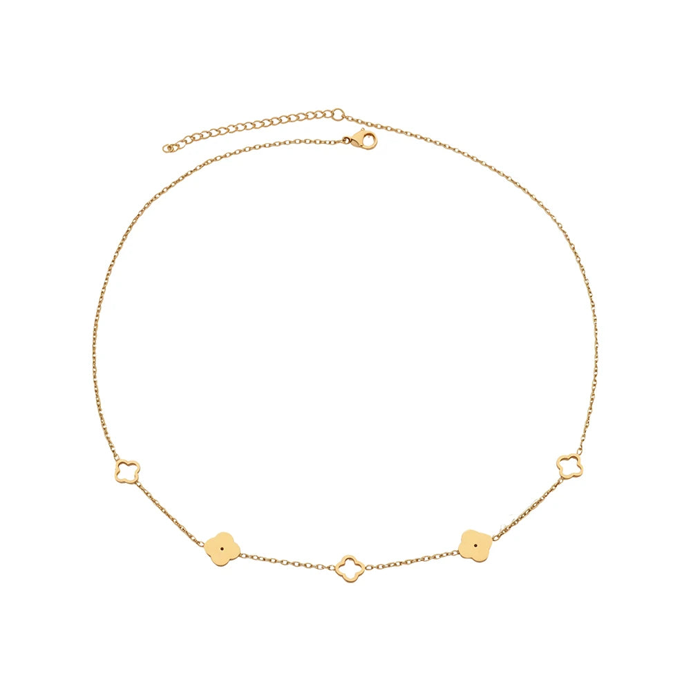 Collana quadrifoglio in acciaio inox placcato oro/argento – gioiello portafortuna donna – collana minimal chic elegante ARYA