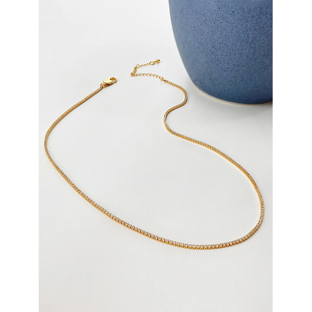 Collana tennis sottile con zirconi 1mm – girocollo elegante placcato oro per donna – choker minimal chic gioielli ARYA